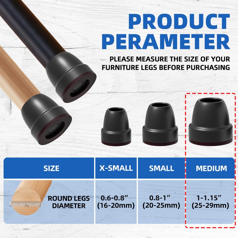 MOYOHIM 2025 Upgraded Chair Leg Floor Protectors for Hardwood Floors, Black Chair Leg Caps with Felt Pads, 16 Pcs Furniture Leg Feet Covers Protect Floors from Scratches Easy Slide/Non Slip (Fit 1"" - 1.15"") - Image 5